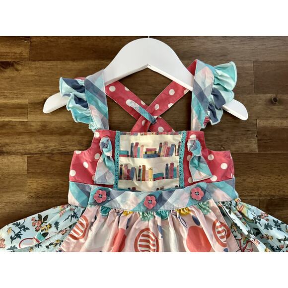 Matilda Jane Wonderment Bike Path Knot Dress Sleeveless Blue Pink Green Apple 2 - Picture 7 of 9